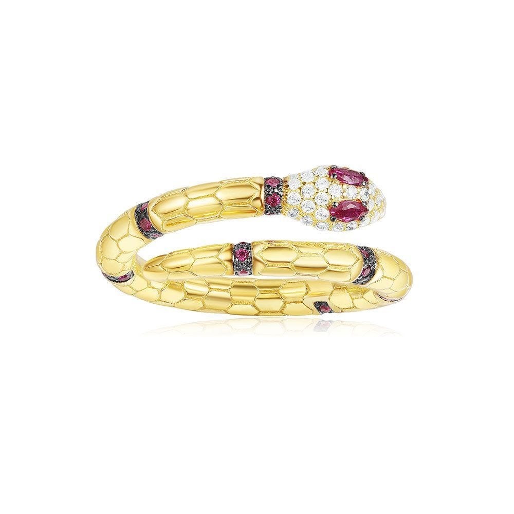 Silver Gold Plated Snake Ring With ZirconiaStones
